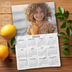Calendar with Photo Full Year View Modern Minimal Tea Towel