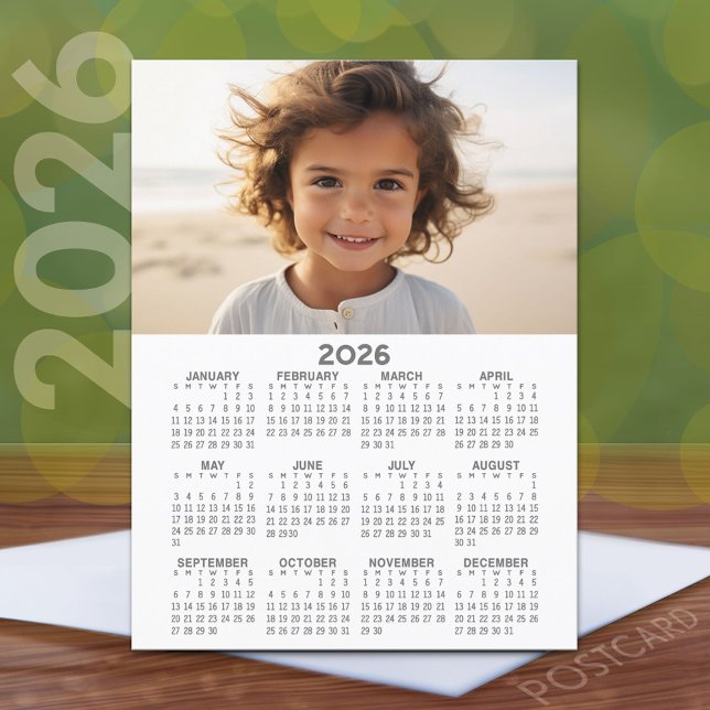 Calendar with Photo - Full Year View Postcard (2026 Calendar Postcard)