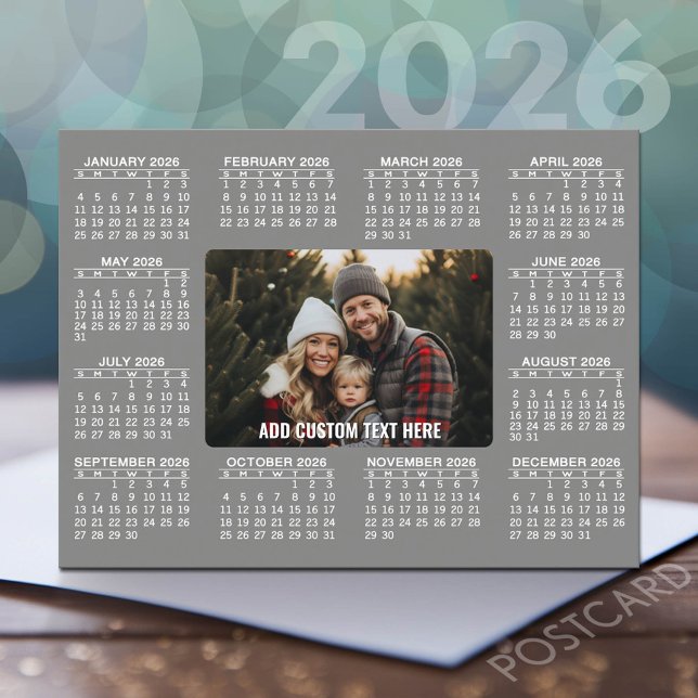 Calendar with Photo in the Centre - Grey White Postcard (2026 Calendar Postcard)