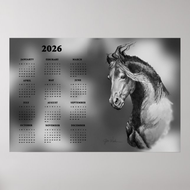 Calendar, Yearly Beautiful Stallion Horse Poster (Front)