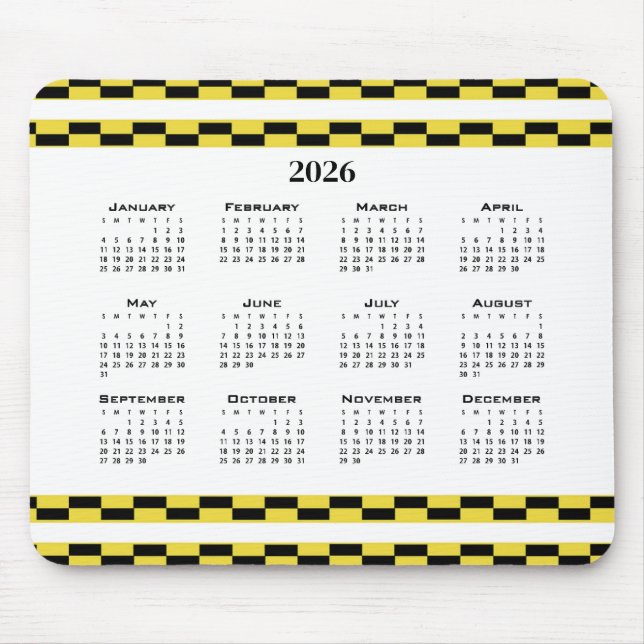 Calendar yellow and black blocks mouse pad (Front)