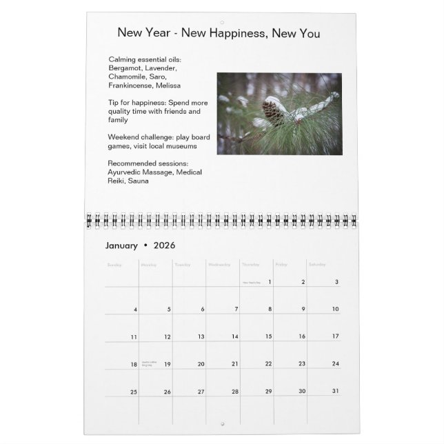 Calender with helpful tips and seasonal pictures calendar (Jan 2026)