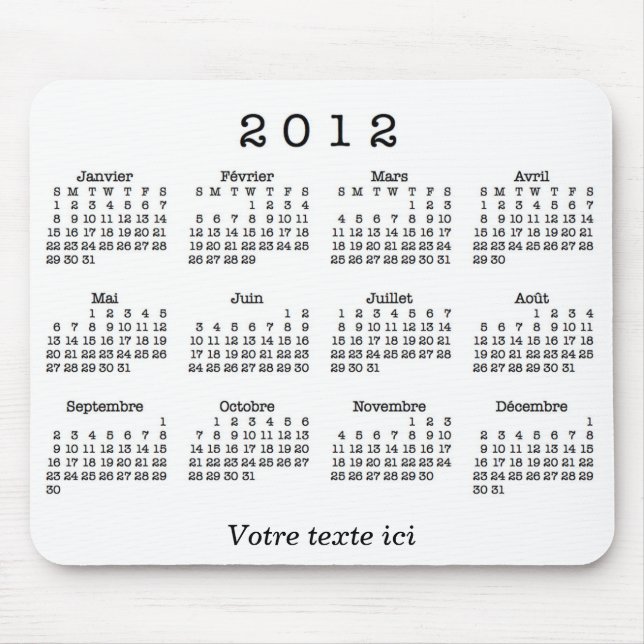 Calendrier 2012 français mouse pad (Front)