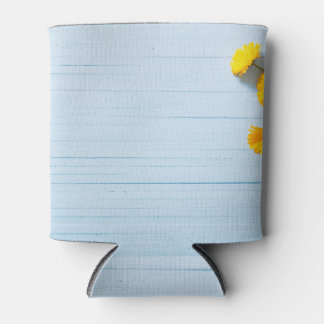 Calendula Flowers: Blue Wooden Background Can Cooler