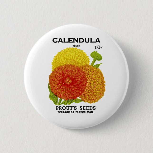 Calendula Vintage Seed Packet 6 Cm Round Badge (Front)