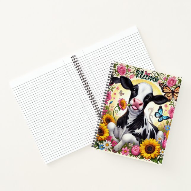 Calf in a Vibrant Floral and Butterfly Wonderland Notebook (Inside)
