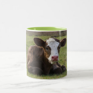 CALF IS SO READY TO GREET YOU IN MORNING Two-Tone COFFEE MUG