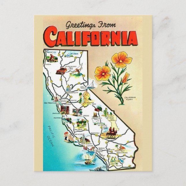  Calfornia Map Postcard (Front)
