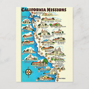 Calfornia Missions Map Postcard