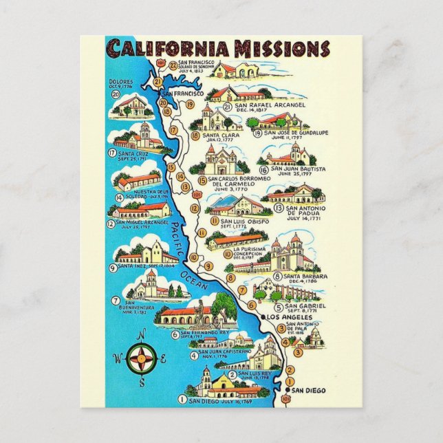  Calfornia Missions Map Postcard (Front)