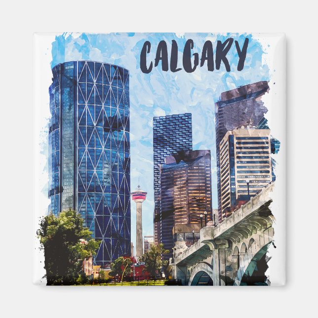 Calgary Alberta Cityscape Skyline Magnet (Front)