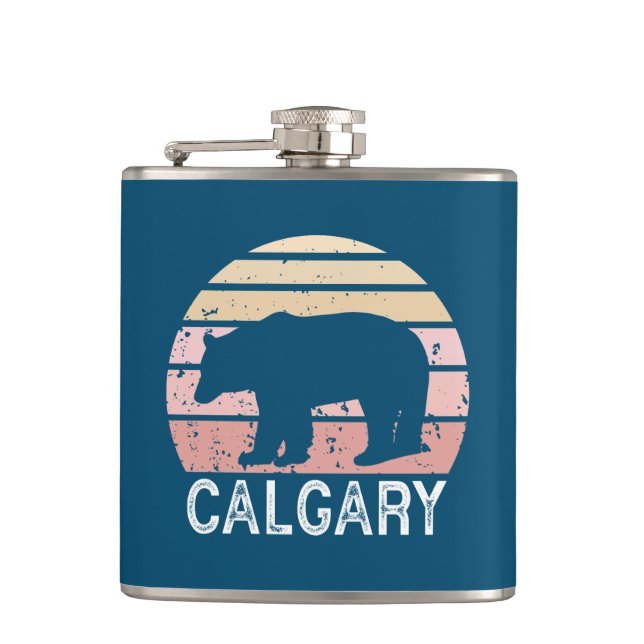 Calgary Alberta Retro Bear Hip Flask (Front)
