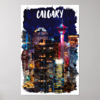 Calgary Alberta Skyline By Night