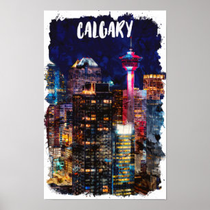 Calgary Alberta Skyline By Night Poster