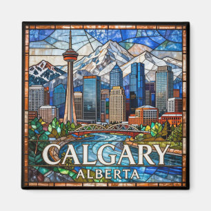 Calgary Alberta Stained Glass Skyline 🏔️ Magnet