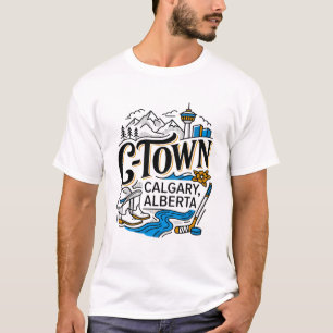 Calgary Alberta Symbols With Western Mountain Peak T-Shirt