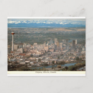 Calgary Alberta Vintage Skyline and Rockies Postcard