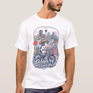 Calgary Canada Bicycling Cute Cow Cowboy T-Shirt