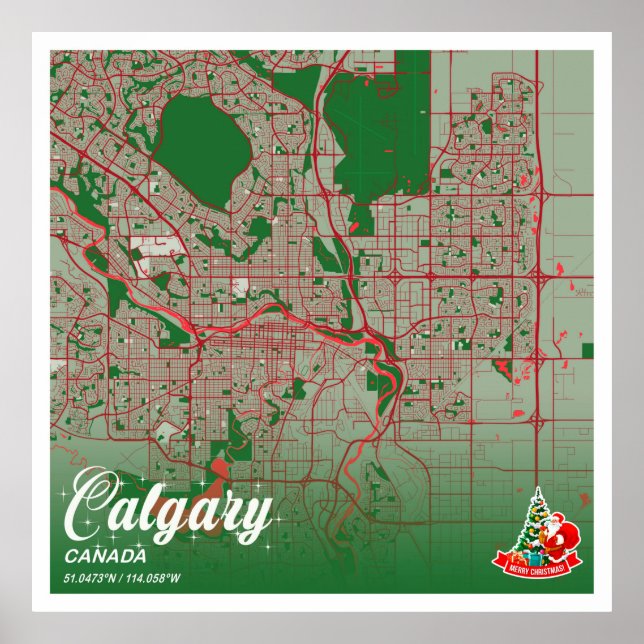 Calgary - Canada Christmas Colour City Map Poster (Front)