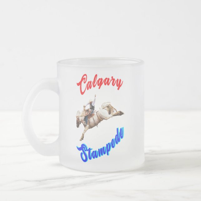 Calgary Canada Horses July Riders Calgary Stampede Frosted Glass Coffee Mug (Left)