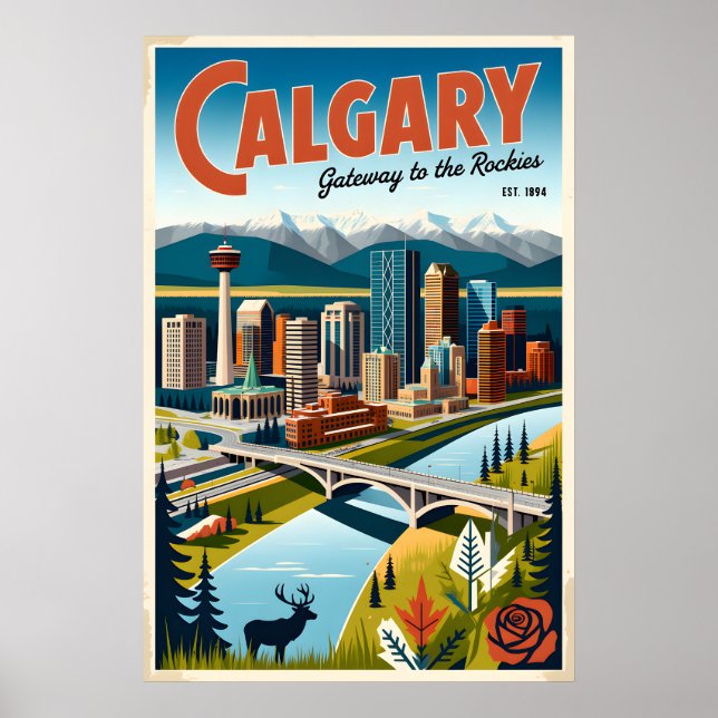 Calgary Canada Retro Travel Poster Art (Front)