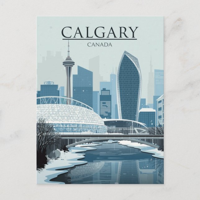 Calgary Canada Skyline Winter Snow Postcard (Front)