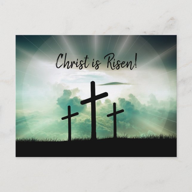 Calgary Crosses Sunrise Photo Risen Easter Script Holiday Postcard (Front)