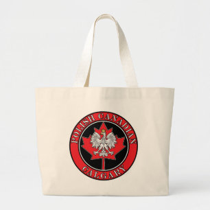 Calgary Round Polish Canadian Leaf Large Tote Bag