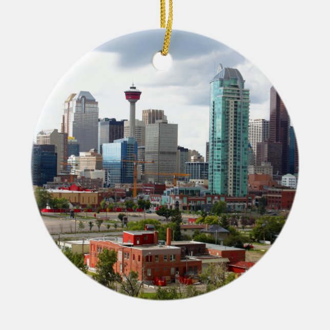 Calgary skyline with buildings and tower ceramic tree decoration (Front)