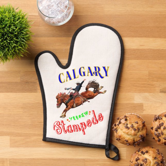 Calgary Yeehaw Stampede Oven Mitt (Top down)