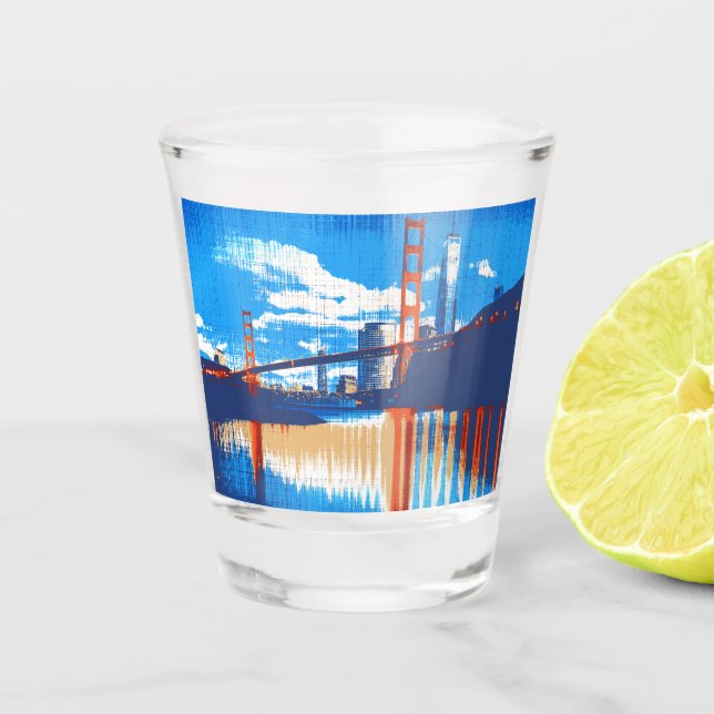 Cali, Golden Gate Bridge San Francisco Bay SQ SS  Shot Glass (Front)