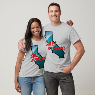 CALI STRONG Red Blk CA Outline Ocean Solid Heart T-Shirt