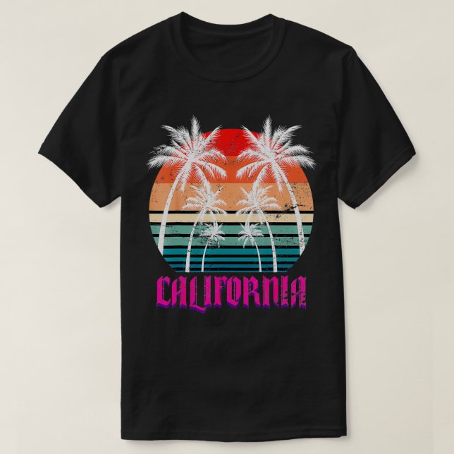 Cali Summer Vacation Palm Trees CA Beach Retro Cal T-Shirt (Design Front)