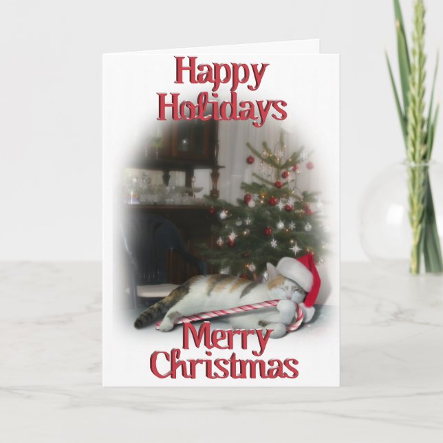 Cali, the Candy Cane Kitty Holiday Card (Front)