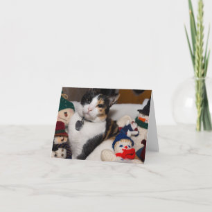 Calico And Snowmen Holiday Card