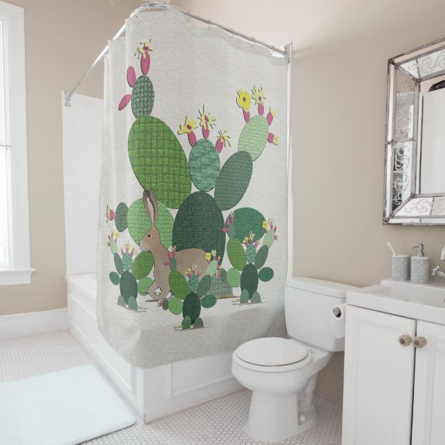 Calico Cactus Shower Curtain (In Situ)
