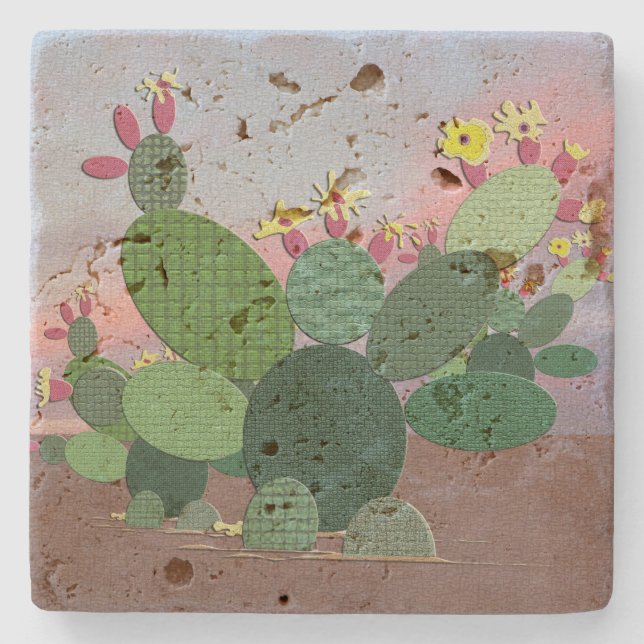 Calico Cactus Stone Coaster (Front)