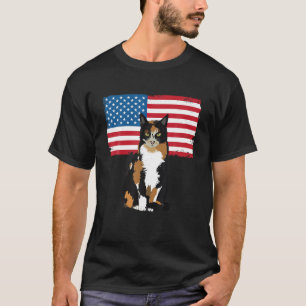 Calico Cat 4th of July Patriotic Gift USA Flag Adu T-Shirt