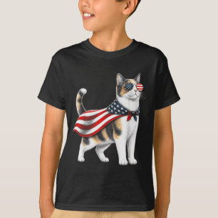 Calico Cat 4th Of July Us Aamerican Flag Patriotic T-Shirt