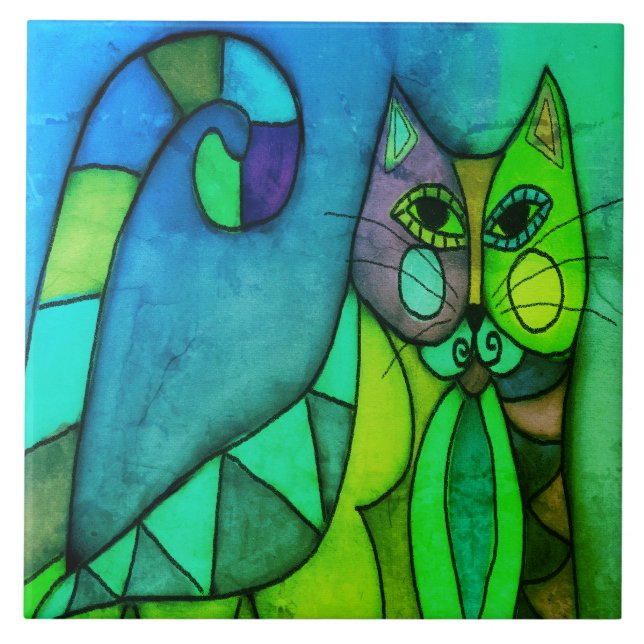 Calico Cat Abstract Digital Painting Tile (Front)