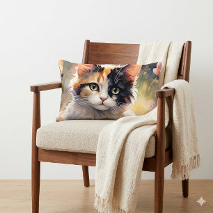 Calico Cat and Butterflies in Spring Garden Lumbar Cushion