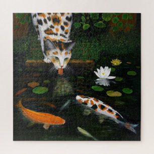 Calico Cat and Koi Fish Jigsaw Puzzle
