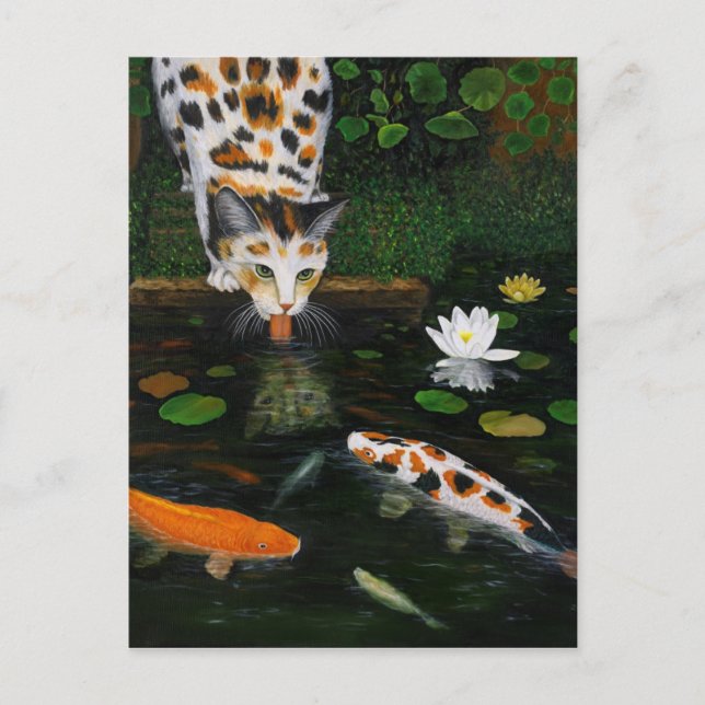 Calico Cat and Koi Fish Postcard (Front)