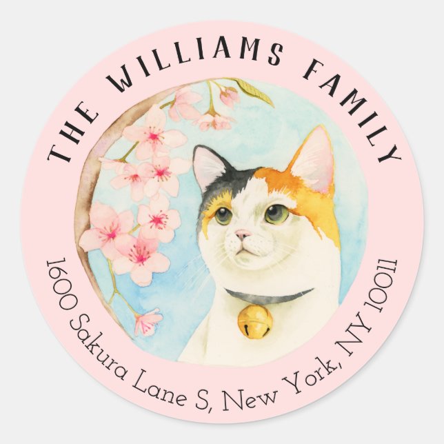 Calico Cat and Sakura | Family Address Label (Front)