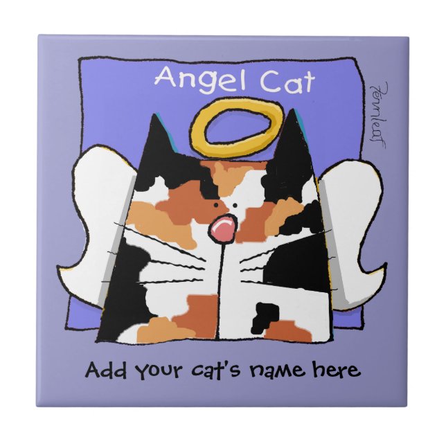Calico Cat Angel Personalise Tile (Front)