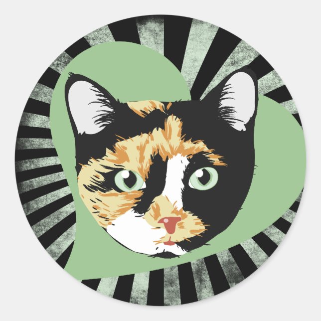 Calico Cat Ceramic  Classic Round Sticker (Front)