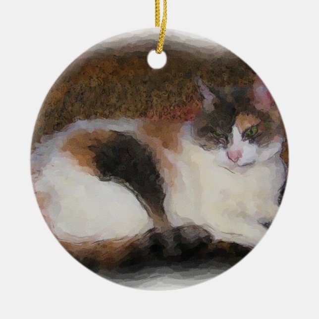 Calico Cat Ceramic Tree Decoration (Front)