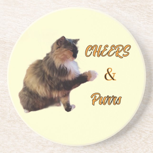 Calico Cat Cheers & Purrs Coaster (Front)