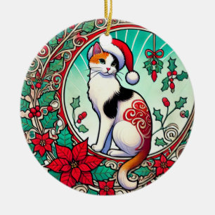 Calico Cat Christmas Ceramic Tree Decoration