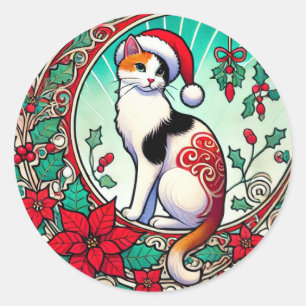 Calico Cat Christmas                               Classic Round Sticker